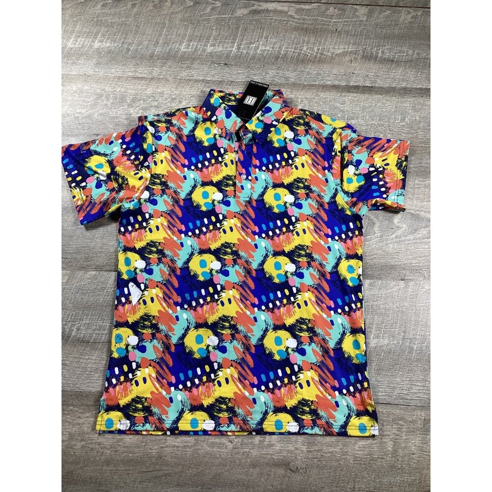 Hreski Mens Short Sleeve Polo Shirt Multicolor Abstract Print S Oudoor sports